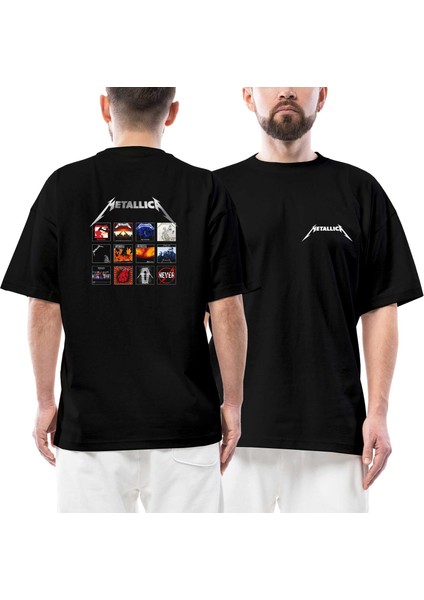 Metallica Album Covers Ön Arka Baskılı Siyah Oversize Tişört