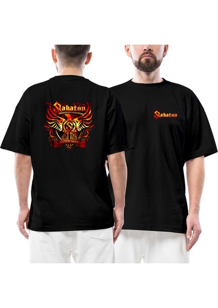 Sabaton Coat Of Arms Ön Arka Baskılı Siyah Oversize Tişört