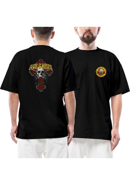 Guns N Roses Ön Arka Baskılı Siyah Oversize Tişört
