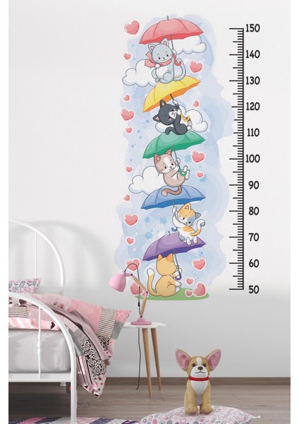 Sevimli Kedilerle Süslü Boy Cetveli Sticker, Çocuk Bebek Odası Boy Ölçer Sticker fiyatları