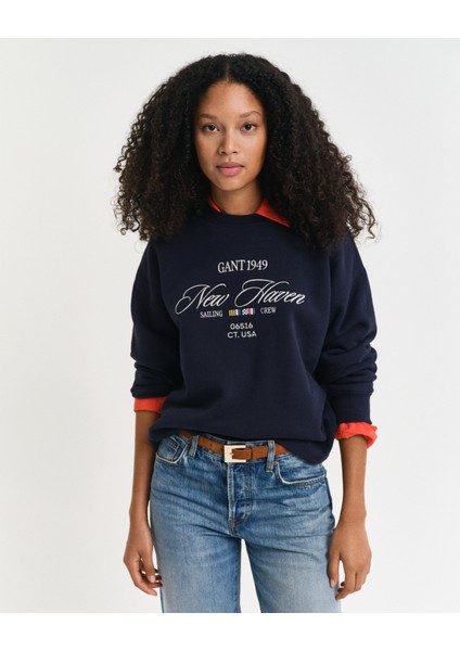 Kadın Lacivert Relaxed Fit Bisiklet Yaka Logolu Sweatshirt 4200595.433