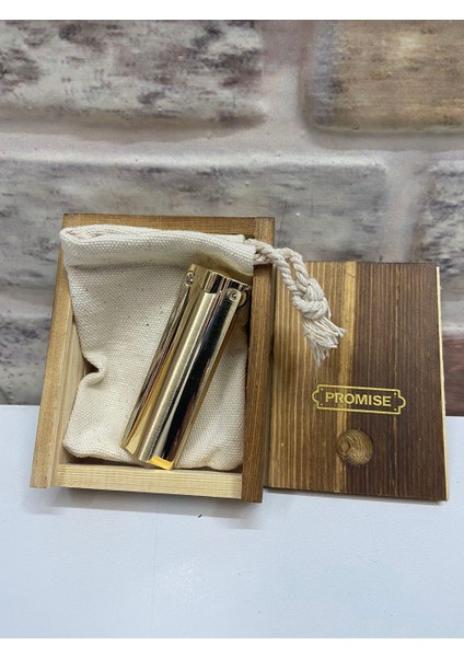 Promise Marka Benzinli Ince Model Sarı Gold Renk Kişiye Özel Çakmak