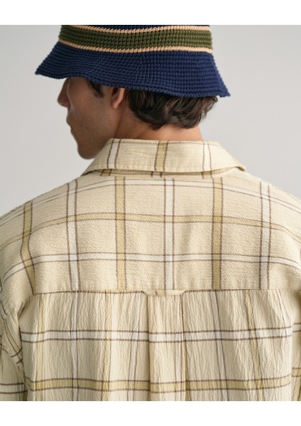 Erkek Bej Oversize Fit Klasik Yaka Kareli Gömlek 3240055.239 indirimleri