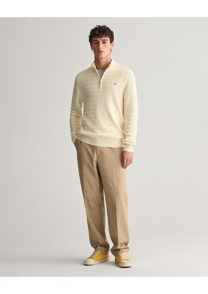 Erkek Krem Regular Fit Yarım Fermuarlı Logolu Kazak 8030199.130