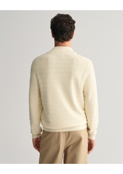 Erkek Krem Regular Fit Yarım Fermuarlı Logolu Kazak 8030199.130
