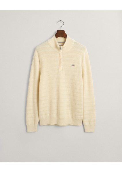 Erkek Krem Regular Fit Yarım Fermuarlı Logolu Kazak 8030199.130