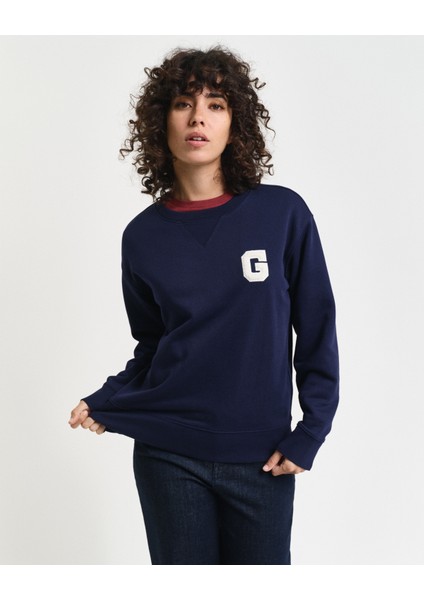 Kadın Lacivert Regular Fit Bisiklet Yaka Logolu Sweatshirt 4201242.409