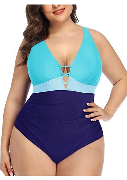 Plus Size Tek Parçalı Mayo V Yaka Mayo (Yurt Dışından)