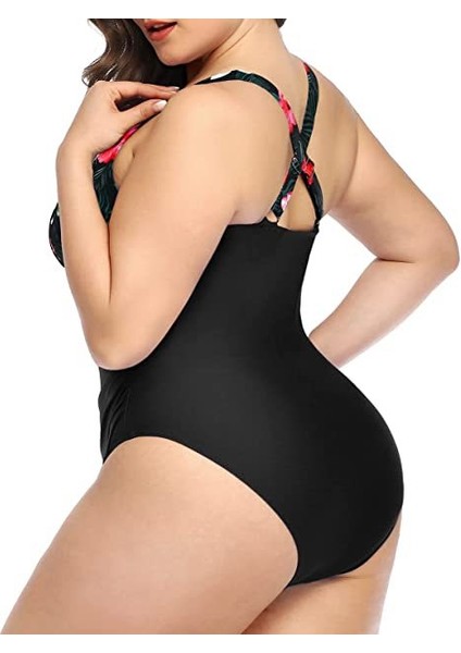 Plus Size Tek Parçalı Mayo V Yaka Mayo (Yurt Dışından)