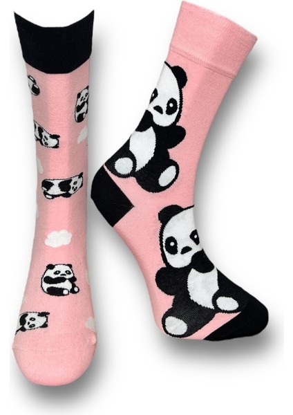 2'li Unısex Müzik Festivali ve Panda Tasarımlı Esnek Nem Alabilen Pamuklu Soket Çoraplar