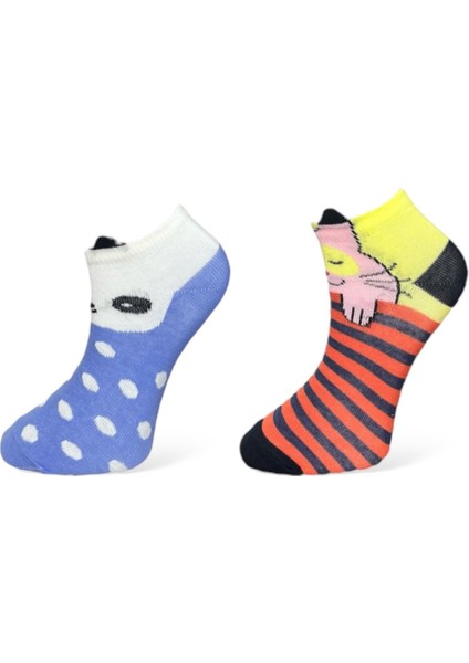 2'li Unısex Hayvan Tasarımlı Esnek Nem Alabilen Pamuklu Patik Çoraplar