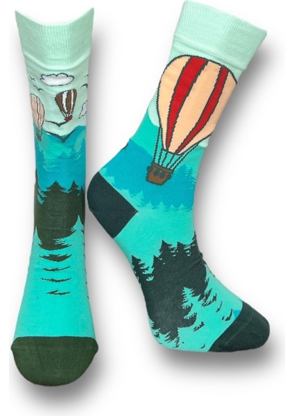 2'li Unısex Sıcak Hava Balonu ve Şarap Kadeh Tasarımlı Esnek Nem Alabilen Pamuklu Soket Çoraplar fiyatları