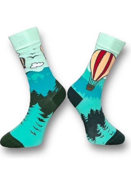 2'li Unısex Sıcak Hava Balonu ve Şarap Kadeh Tasarımlı Esnek Nem Alabilen Pamuklu Soket Çoraplar modelleri
