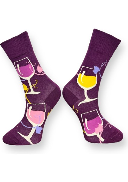 2'li Unısex Sıcak Hava Balonu ve Şarap Kadeh Tasarımlı Esnek Nem Alabilen Pamuklu Soket Çoraplar indirimleri
