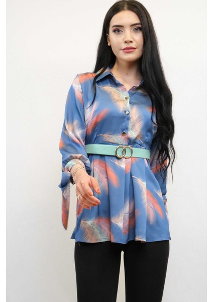 Kemerli Gömlek Tunik Indigo