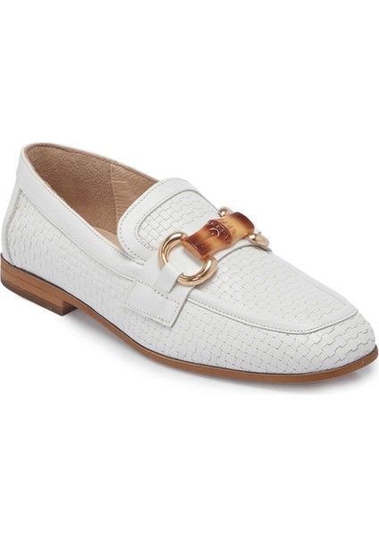Beyaz Hakiki Deri Kadın Loafer - K25I1AY68032-A26