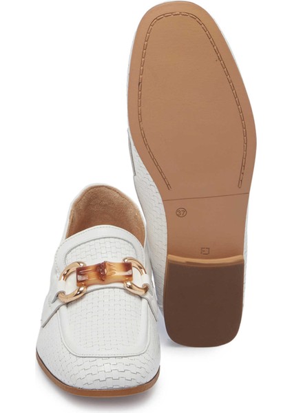Beyaz Hakiki Deri Kadın Loafer - K25I1AY68032-A26 fırsatları