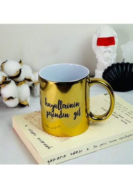 Hayallerinin Peşinden Git Tasarımlı Gold Kupa