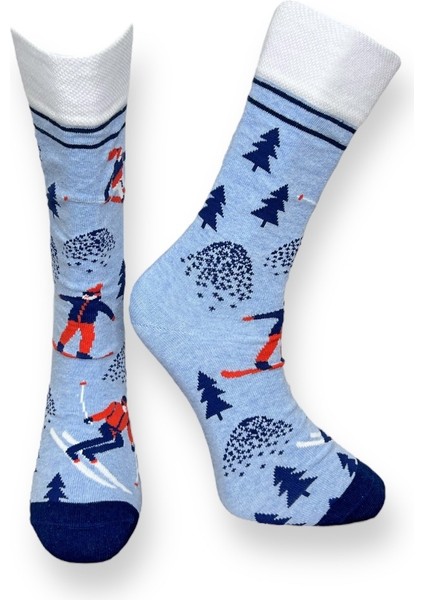 2'li Unısex Kayak Temalı Tasarımlı Esnek Nem Alabilen Pamuklu Soket Çoraplar fiyatları