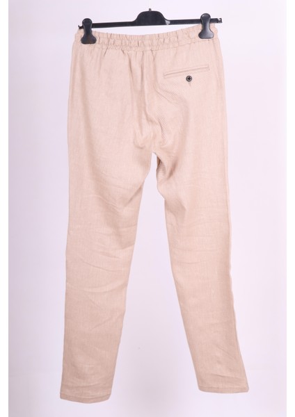 Erkek Bej Yandan Cepli Beli Lastikli Bağcıklı Keten Jogger Pantolon modelleri