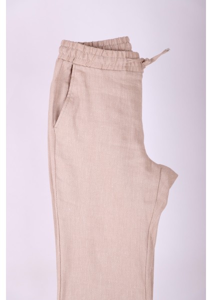 Erkek Bej Yandan Cepli Beli Lastikli Bağcıklı Keten Jogger Pantolon fırsatları