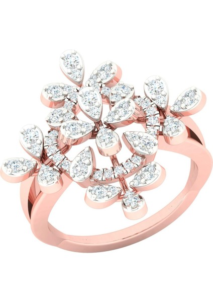 Pırlanta Süslemeli Çiçek Tasarım Rose Gold Altın Yüzük
