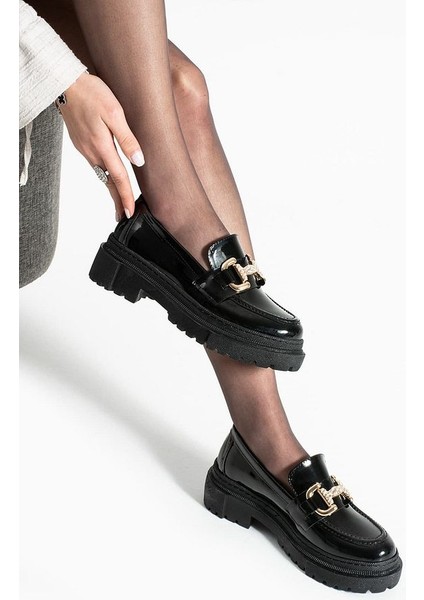 Loafer Günlük Kadın Parlak Siyah Taş Detaylı Rahat Ayakkabı fiyatları