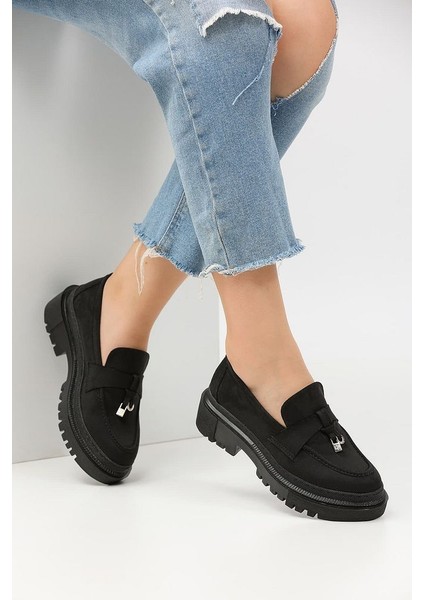 Loafer Günlük Kadın Siyah Süet Rahat Ayakkabı