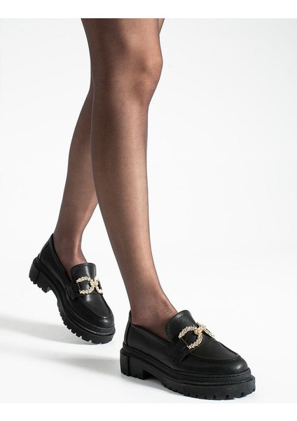 Loafer Günlük Kadın Siyah Taş Detaylı Rahat Ayakkabı modelleri