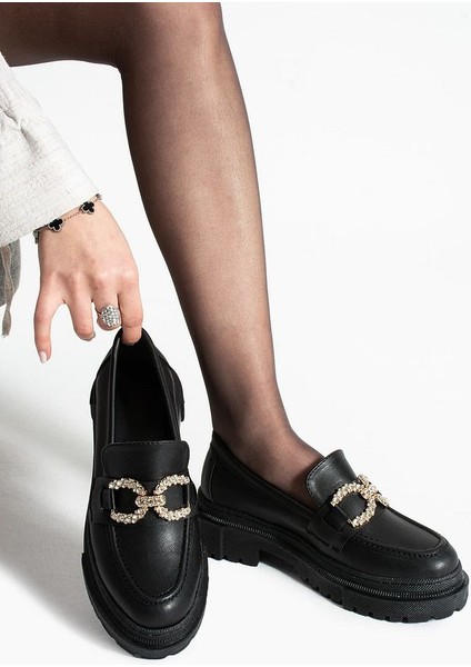 Loafer Günlük Kadın Siyah Taş Detaylı Rahat Ayakkabı fırsatları