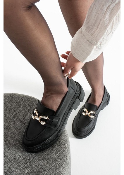 Loafer Günlük Kadın Siyah Taş Detaylı Rahat Ayakkabı modelleri
