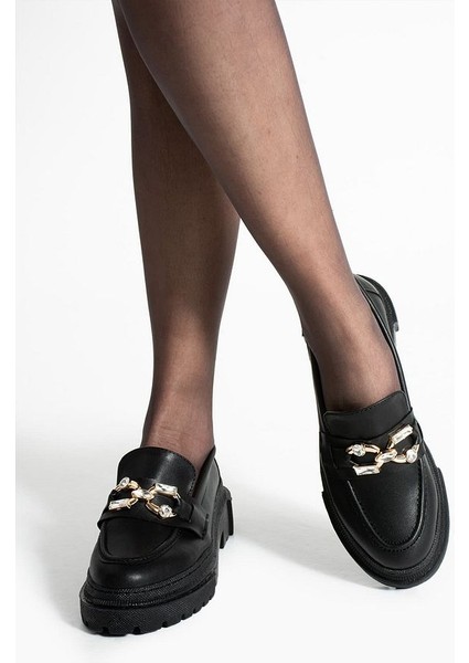 Loafer Günlük Kadın Siyah Taş Detaylı Rahat Ayakkabı fırsatları