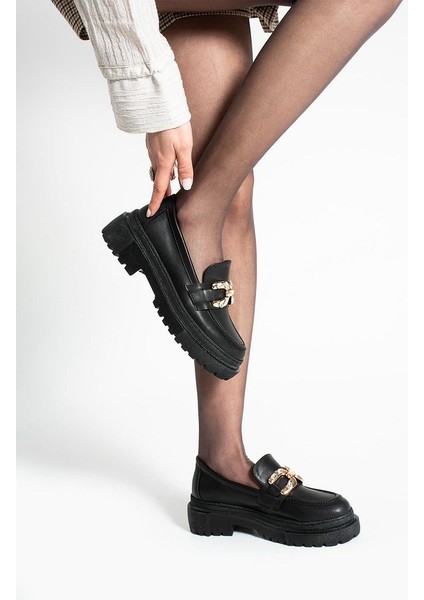 Loafer Günlük Kadın Siyah Taş Detaylı Rahat Ayakkabı modelleri