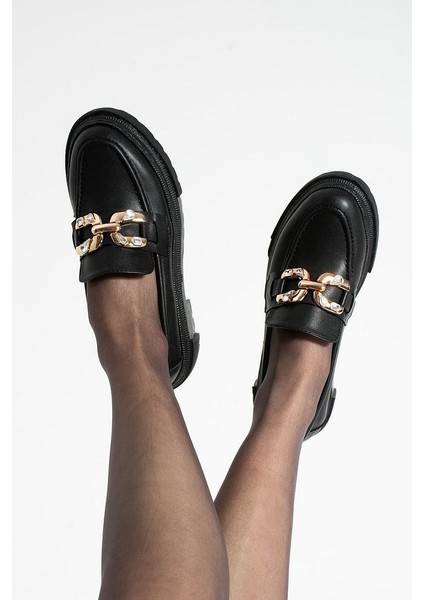 Loafer Günlük Kadın Siyah Taş Detaylı Rahat Ayakkabı fırsatları