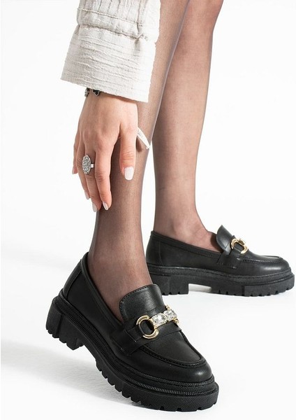 Loafer Günlük Kadın Siyah Taş Detaylı Rahat Ayakkabı modelleri