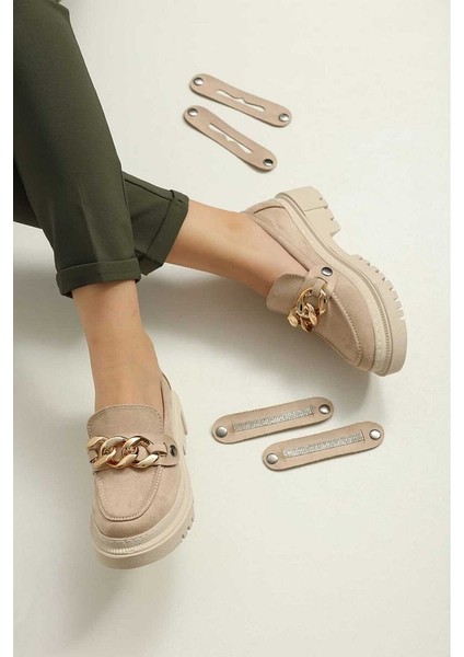 Tokası Değişebilen Loafers Günlük Kadın Süet Krem Ayakkabı fiyatları