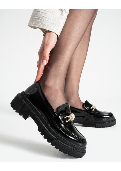 Loafer Günlük Kadın Parlak Siyah Taş Detaylı Rahat Ayakkabı fiyatları
