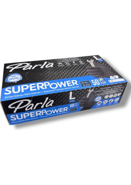 Powergrip Elmas Dokulu Siyah Nitril Eldiven
