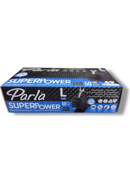 Powergrip Elmas Dokulu Siyah Nitril Eldiven
