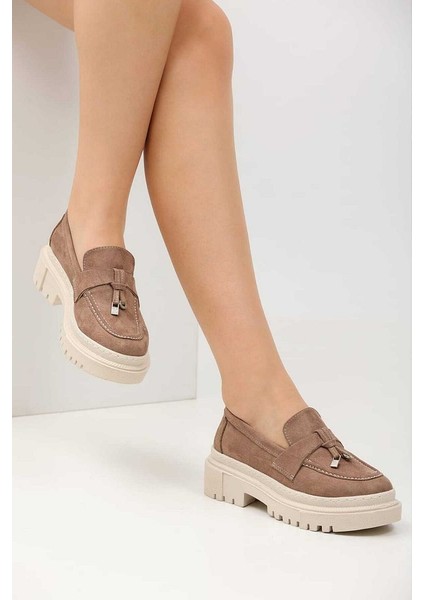 Loafer Kadın Süet Koyu Kahverengi Tokalı Günlük Ayakkabı