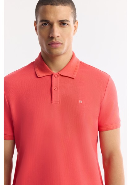 Erkek Kırmızı %100 Pamuk Hızlı Kuruyan Kıvrılmayan Polo Yaka T-Shirt B001032