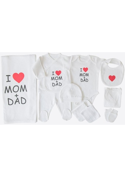 Organik Ask I Love Mom&dad 10'lu Hastane Çıkış Seti Beyaz