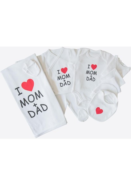 Organik Ask I Love Mom&dad 10'lu Hastane Çıkış Seti Beyaz