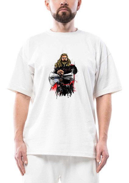 Thor And Stormbreaker Oversize Beyaz Tişört