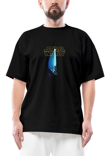 Star Wars Sword And Logo Oversize Siyah Tişört