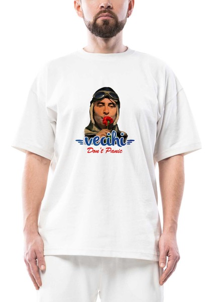 Vecihi Dont Panic Oversize Beyaz Tişört