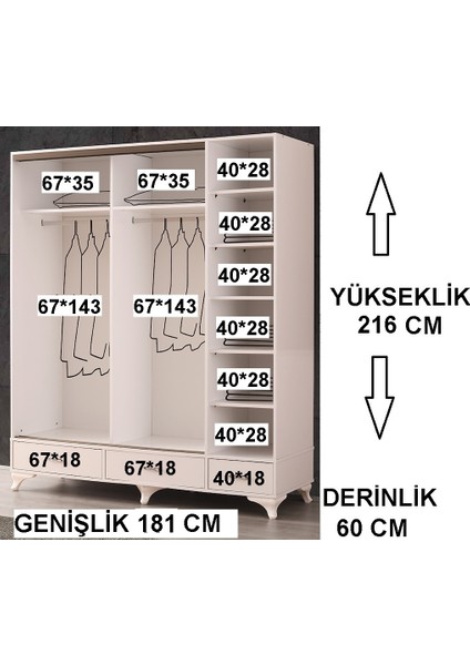 Mars Sürgülü Kapaklı Şifonyerli Gardırop 180 cm