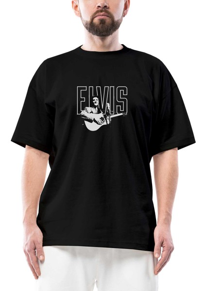 Elvis Presley Guitar Oversize Siyah Tişört