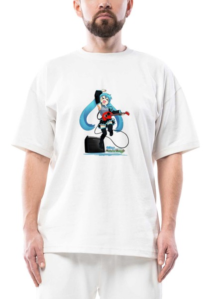 Future Tone Hatsune Miku Oversize Beyaz Tişört