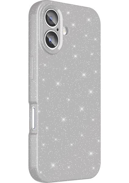 Iphone 16 Uyumlu Kılıf Koton Simli Gri + Ekran Koruyucu